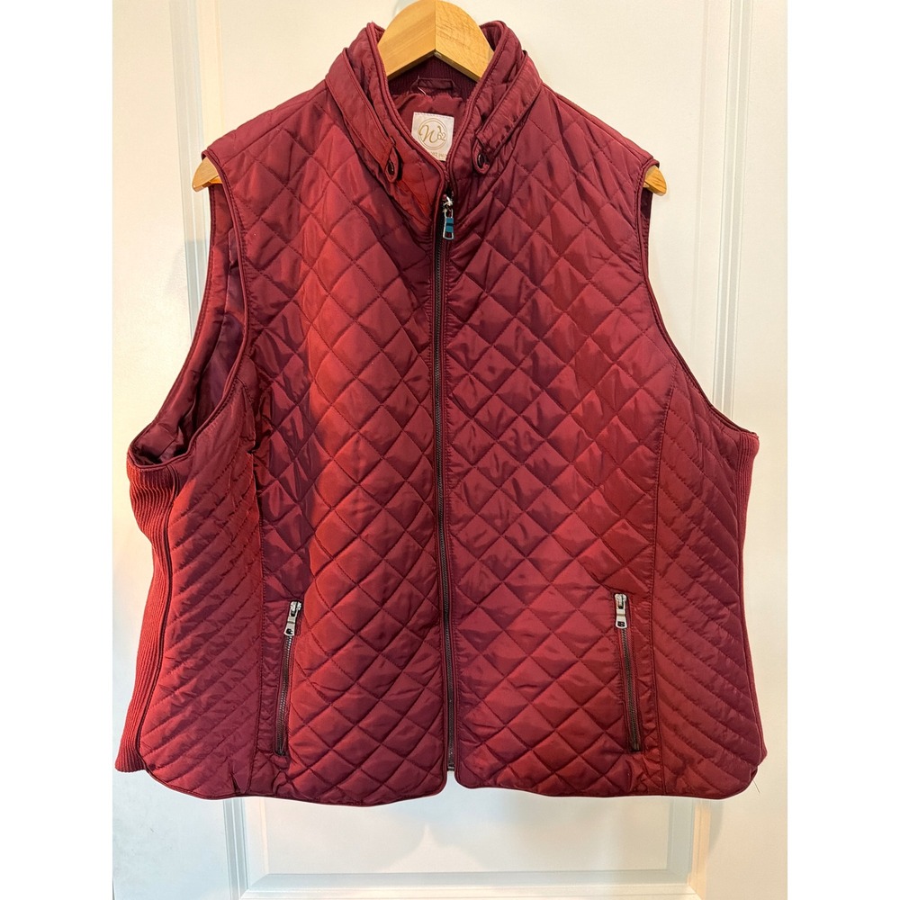 Westport 1962 Women 3X Burgundy Quilted Vest Full Zip Mock Neck Pockets Wine